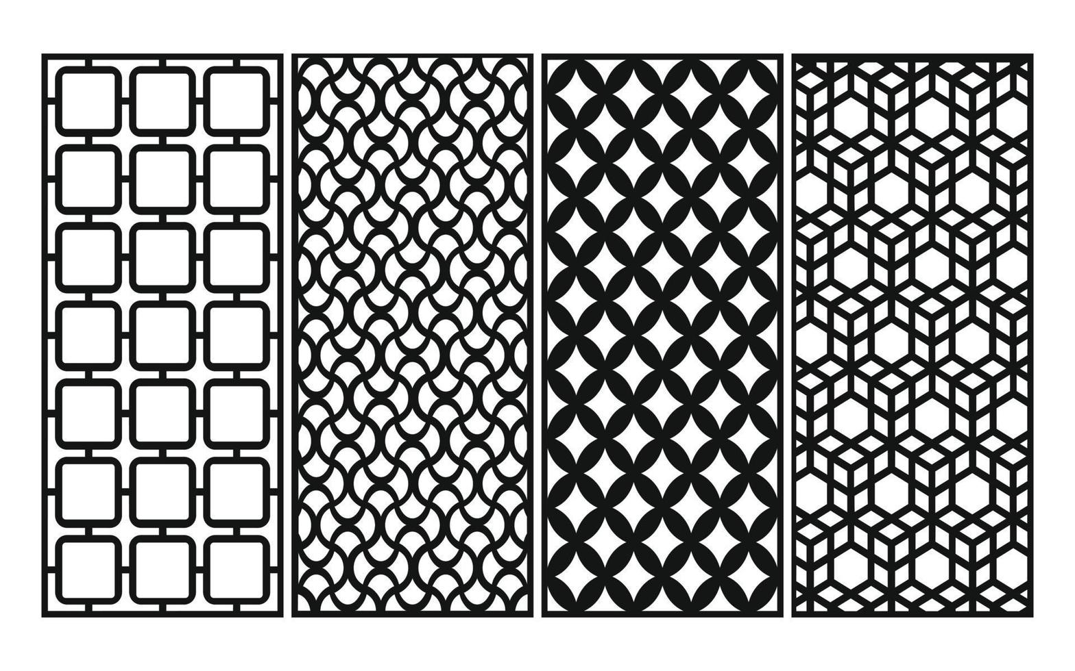 Black patterns with white background, Islamic vectors with floral panels for CNC laser cutting