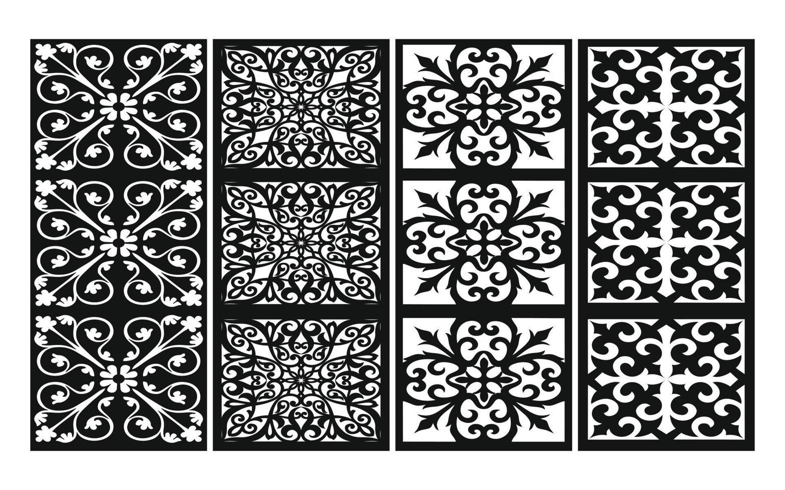 patrones negros con fondo blanco, vectores islámicos con paneles florales para corte láser cnc