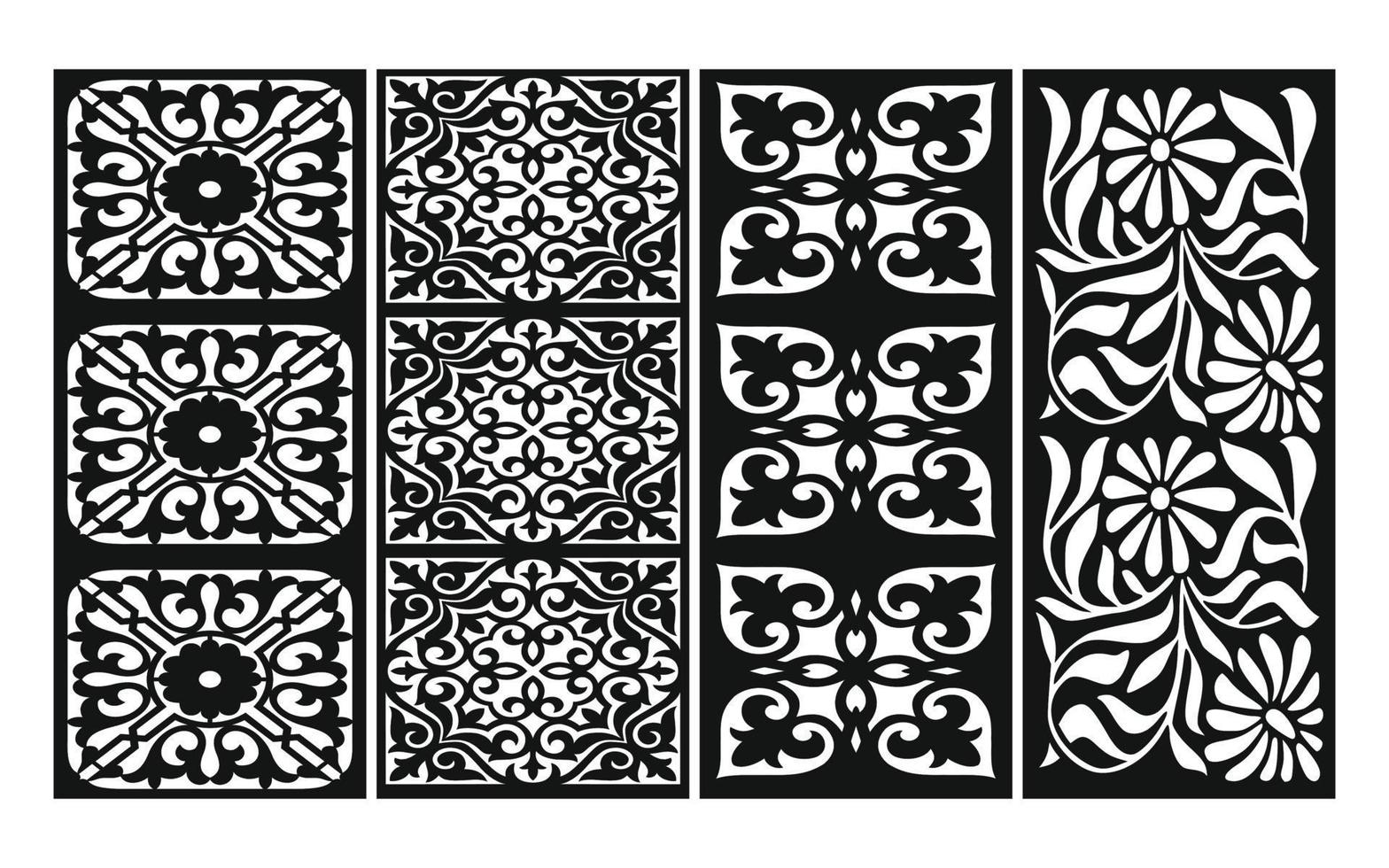 Black patterns with white background, Islamic vectors with floral panels for CNC laser cutting