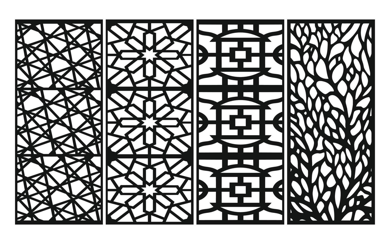 patrones negros con fondo blanco, vectores islámicos con paneles florales para corte láser cnc