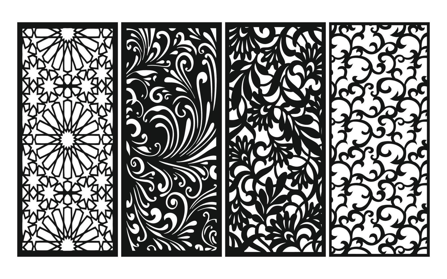 Black patterns with white background, Islamic vectors with floral panels for CNC laser cutting