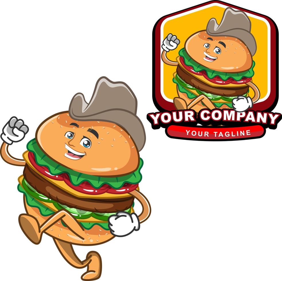 logotipo de mascota de dibujos animados de hamburguesa vector