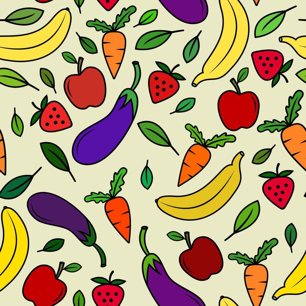 Colorful fruits and vegetables seamless pattern background. vector