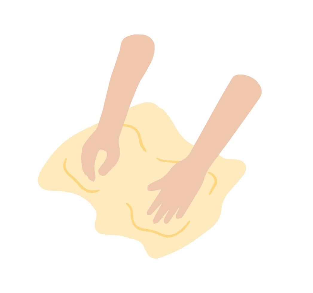 Preparation of dough for pizza or baking. Homemade bakery and cake. Cooking and food. Flat cartoon vector