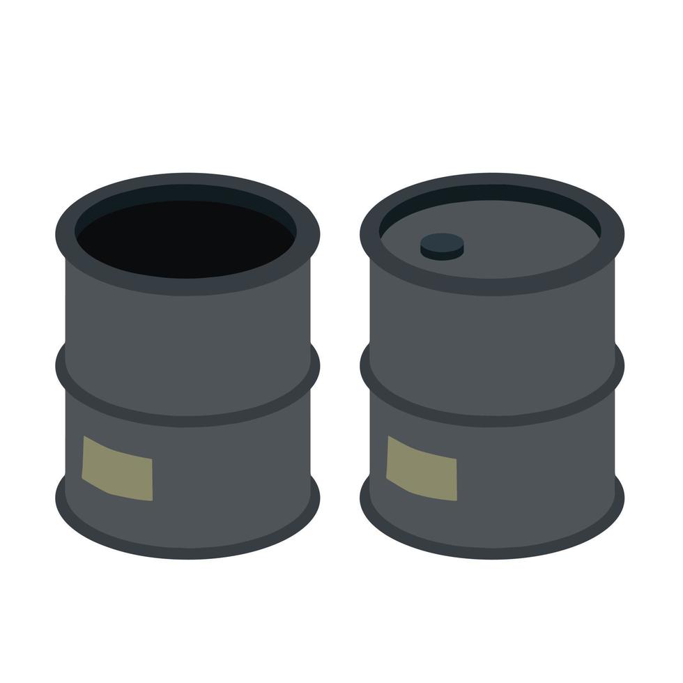 Barrel of oil. Combustible fossil fuel. Petroleum packaging. Black Tank with gasoline. Resource-based economy and industry. vector