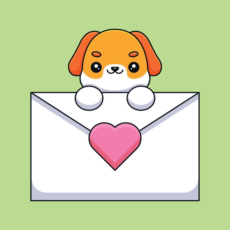 lindo perro sosteniendo una carta de amor caricatura mascota garabato arte dibujado a mano esquema concepto vector kawaii icono ilustración