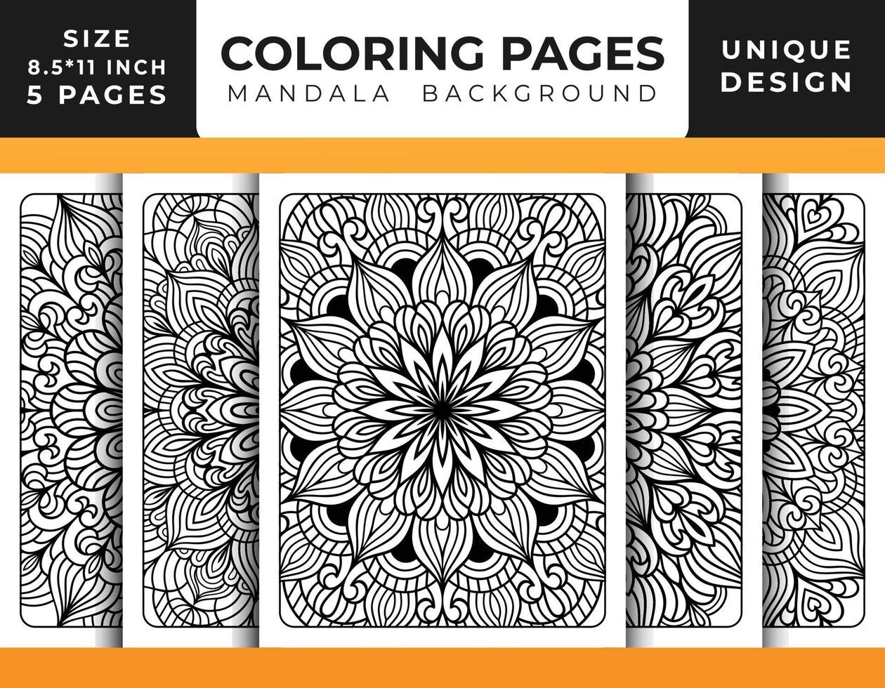 Mandala floral pattern coloring page for adults relaxation, Coloring pages mandala background, Black and white mandala coloring pages, mandala hand drawn outlined line art pattern pro vector