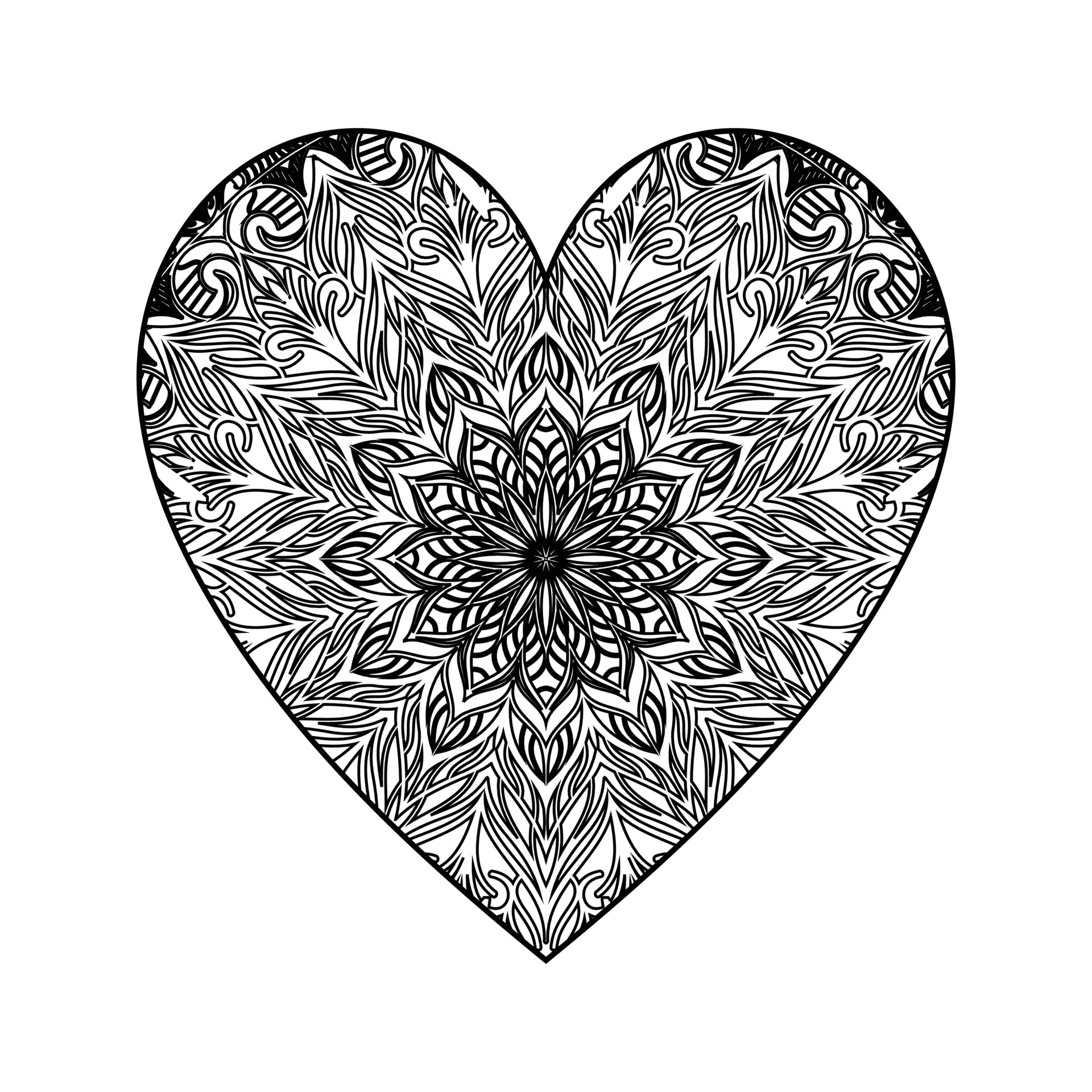 Heart shaped mandala floral pattern for coloring book, heart with