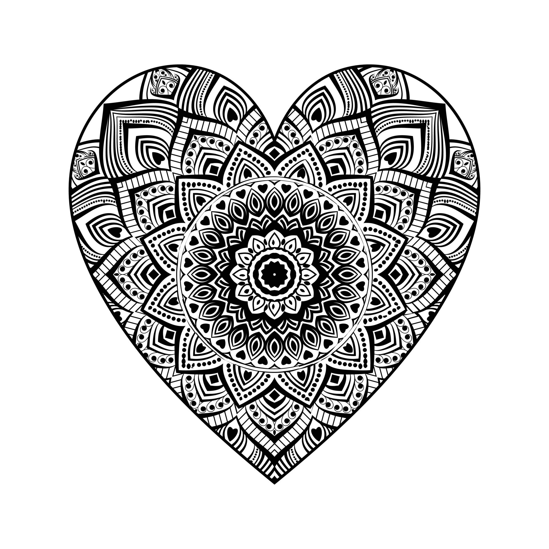Heart shaped mandala floral pattern for coloring book, heart with
