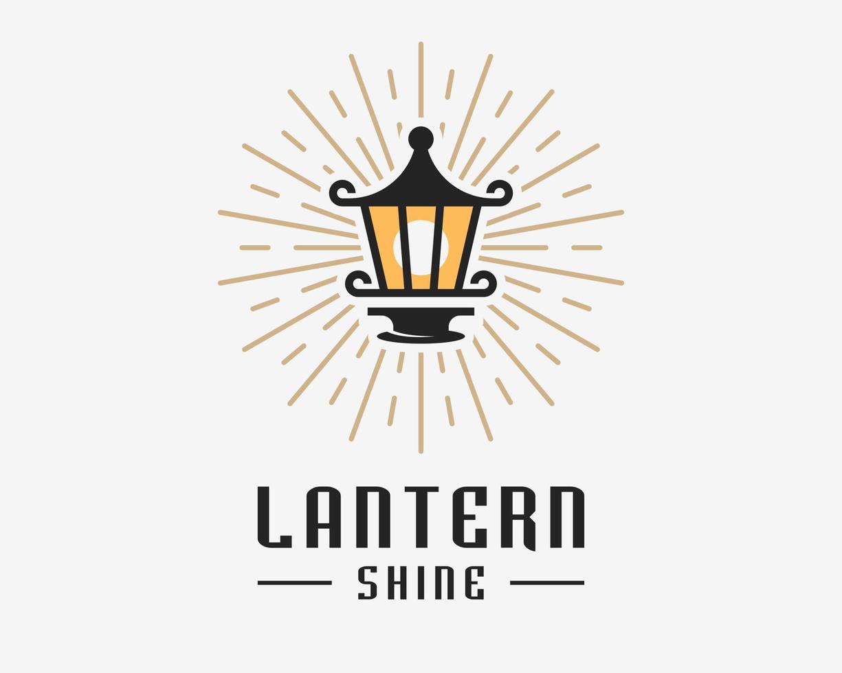 lámpara de linterna colgando iluminación tradicional brillar línea brillante diseño de logotipo de vector retro vintage antiguo