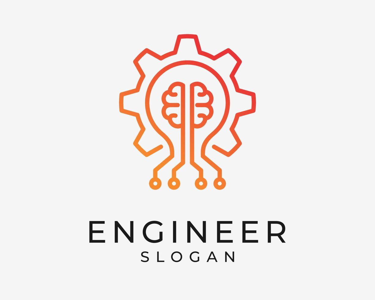 Engineer Engineering Gear Machine Brain Mind Intellect Circuit Technology Digital Vector Logo Design