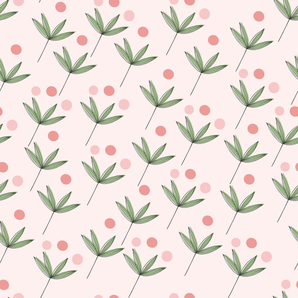 Fabric pattern, round flowers and leaves. Hand drawn simple abstract flowers print. Trendy bright collage pattern. Fashionable template for design. vector