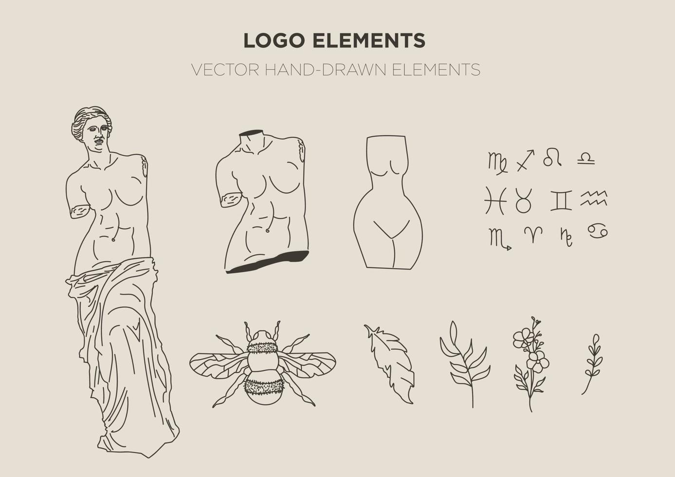 collection of boho logo design elements vector