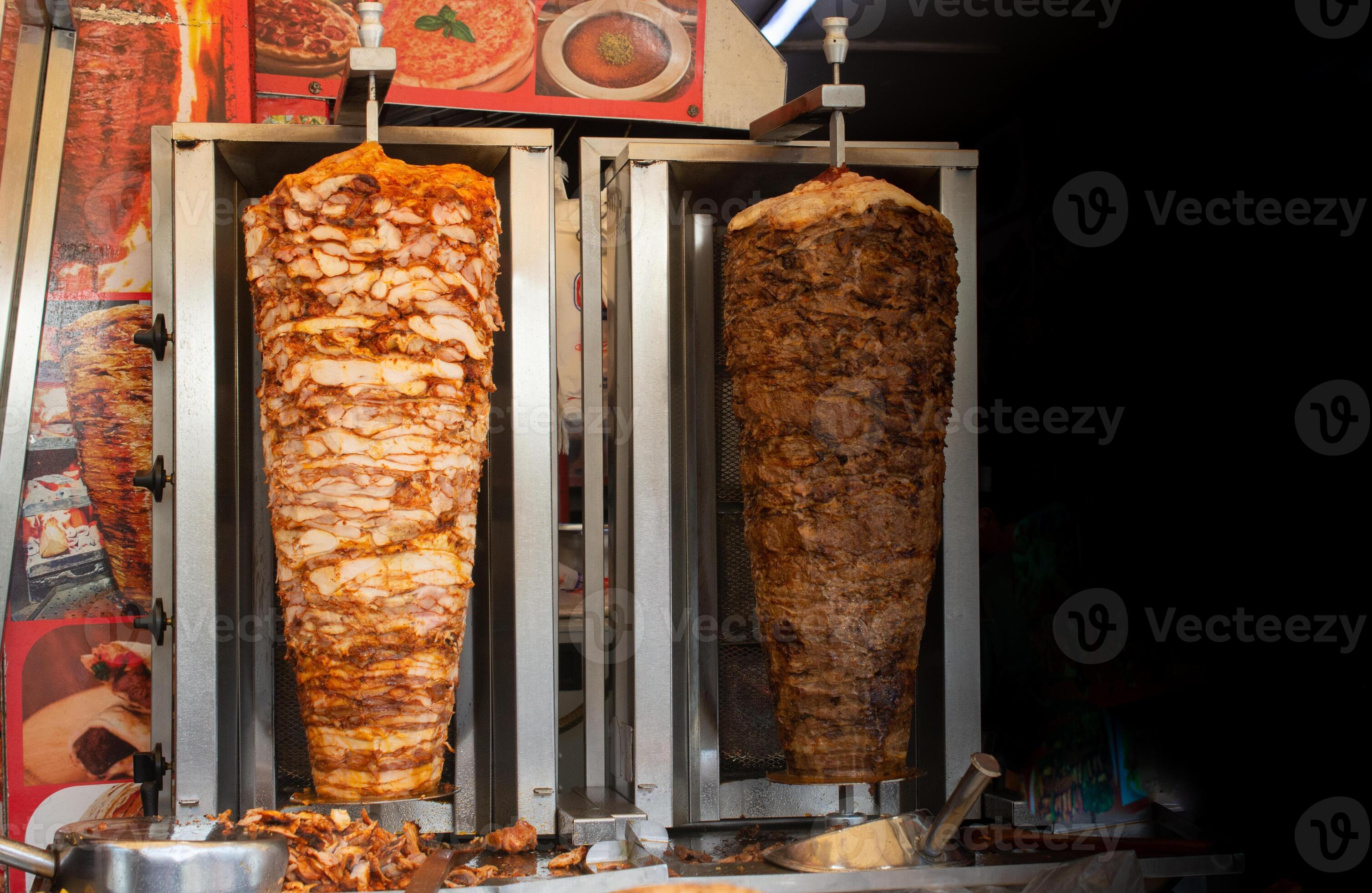 Traditional Turkish Doner Kebab kebab on skewer. Turkish cuisine street 