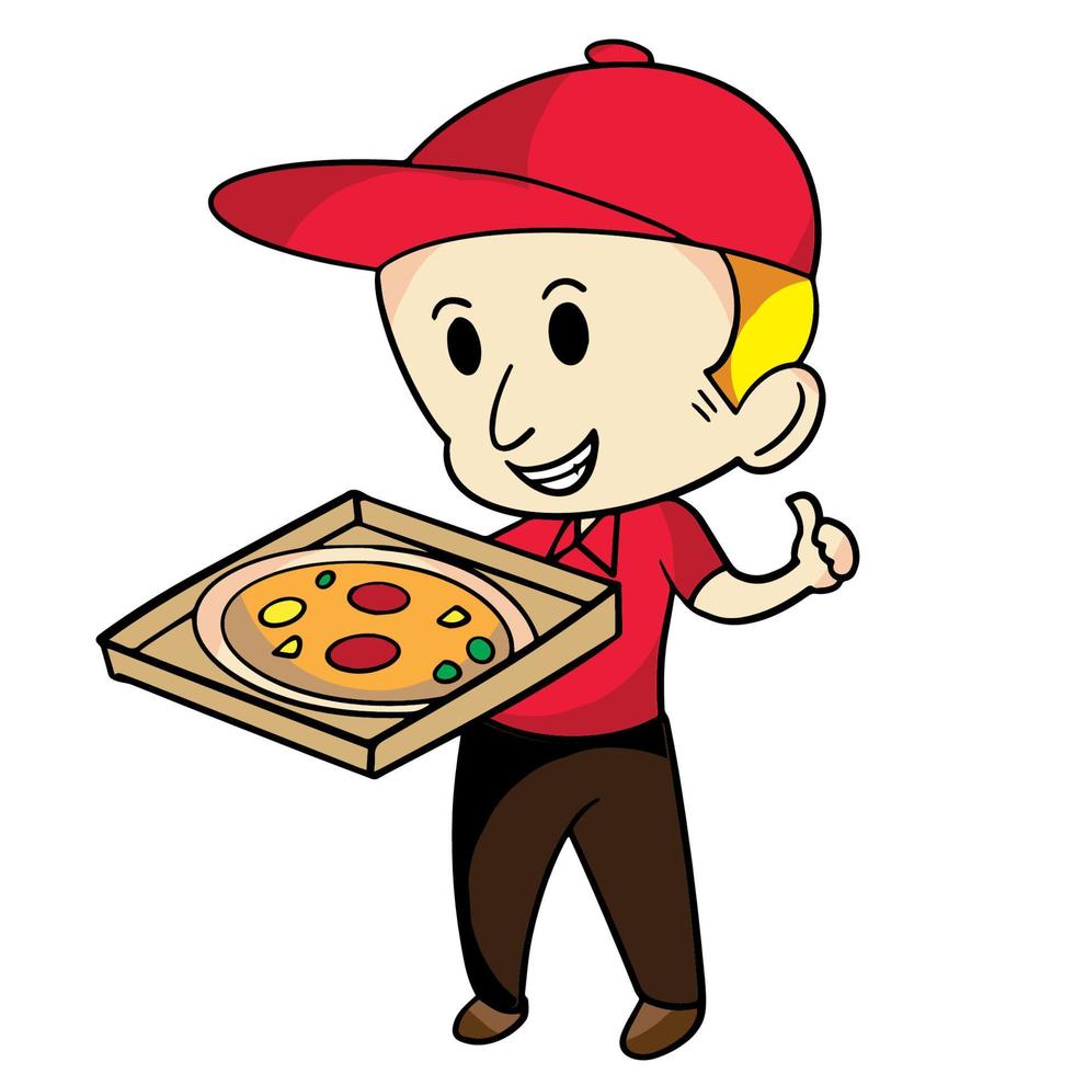 el diseño de dibujos animados de pizza de entrega de hombre para el concepto de comida vector