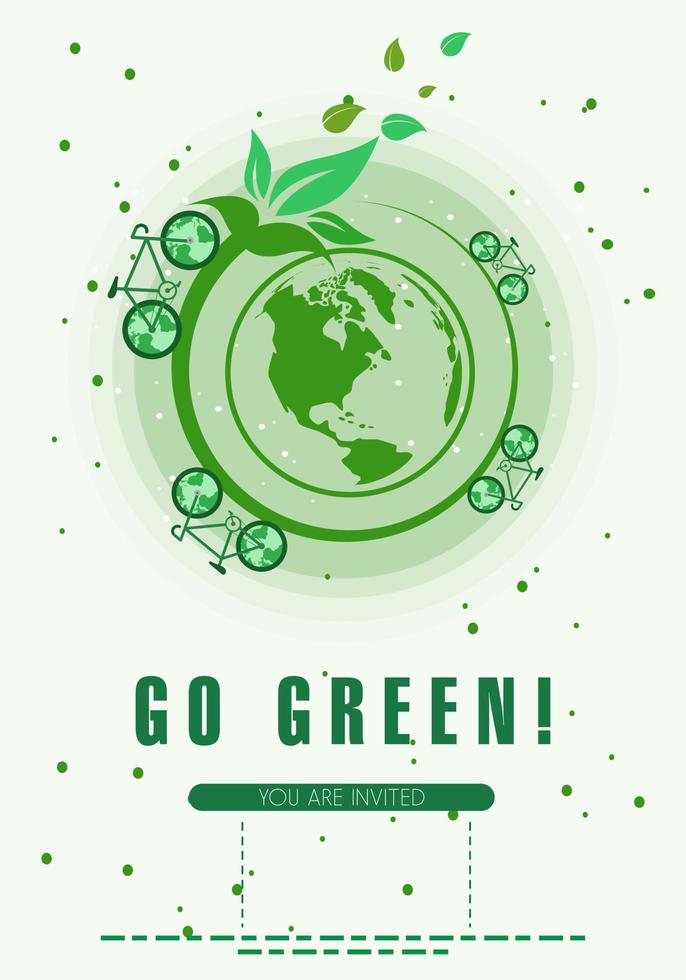 Go green. Save world. bike. make bicycles as public transportation. to support eco green. vector illustration.