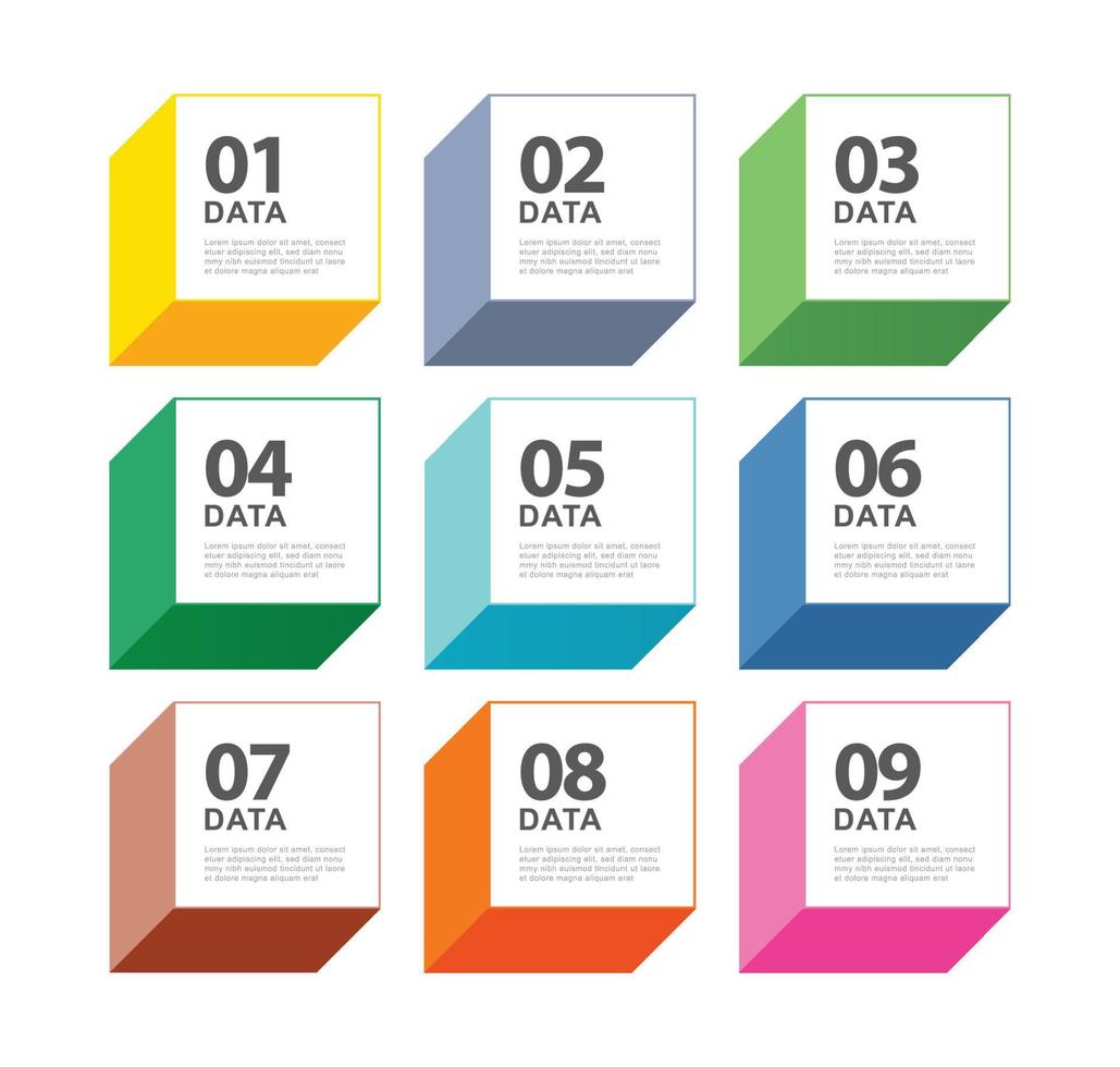 9 data infographics square index template. Vector illustration abstract background.