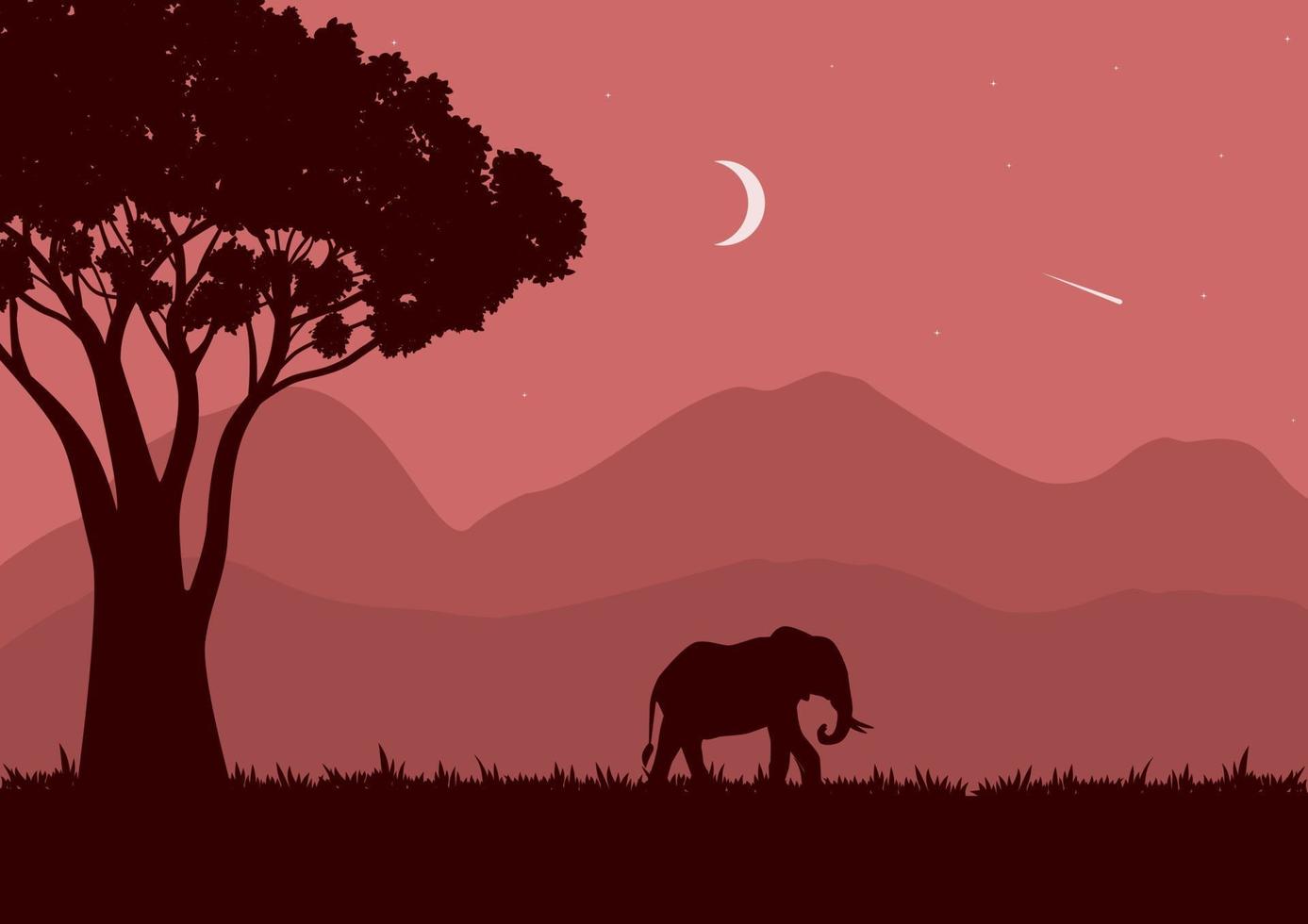 wildlife landscape vector illustration with a red silhouette