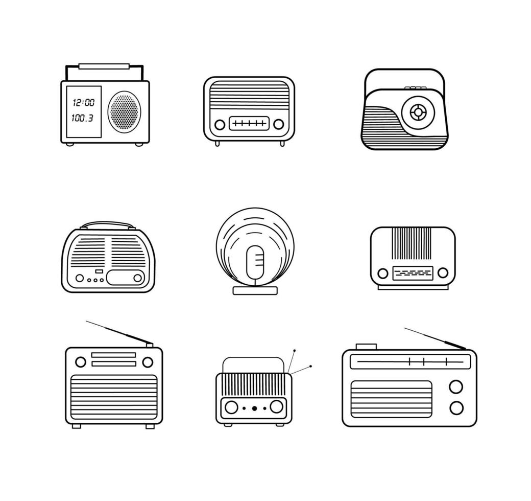 día mundial de la radio. radio de contorneado retro ambientada en un fondo blanco, estilo lineal. estilo vintage. vector