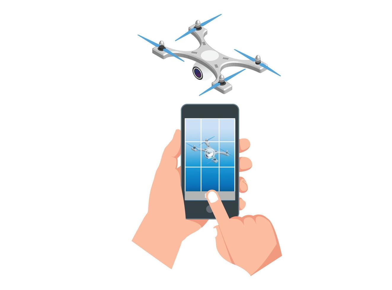 illustration of a modern Smartphone with a camera recording a drone