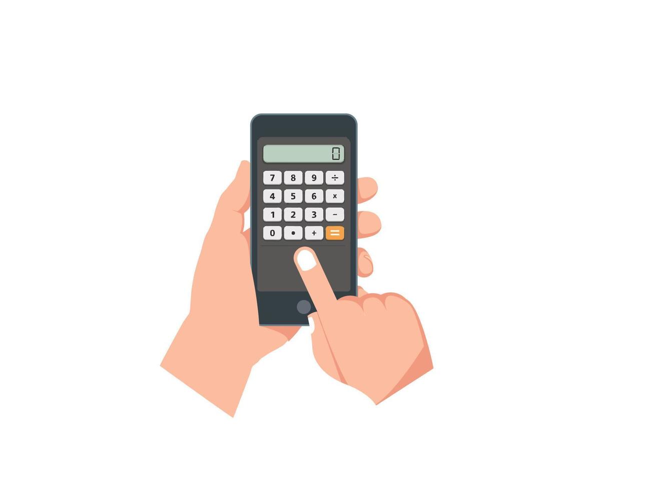 Flat design of hand holding phone with calculator app on screen. Suitable for Diagrams, Infographics, Game Asset, And Other Graphic Related Assets Vector illustartion.