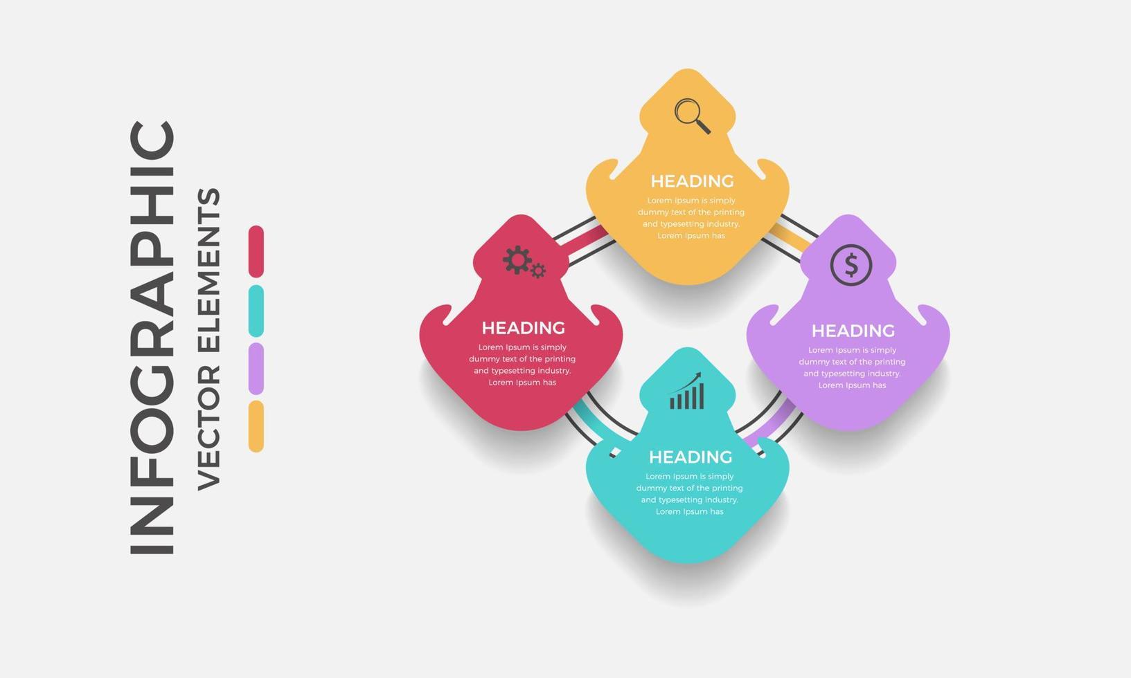 Creative infographic vector elements design. Can be used for process presentations, flow chart, info graph. Business infographic design template with 4 or four steps, options or processes