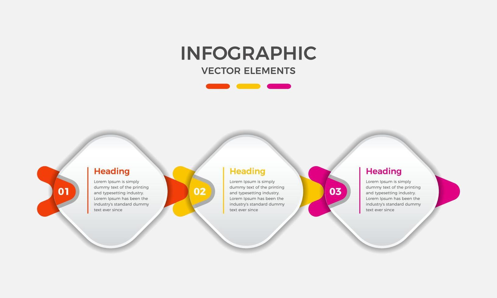 plantilla de diseño infográfico empresarial con 3 o tres pasos, opciones o procesos. diseño de elementos vectoriales infográficos creativos. se puede utilizar para presentaciones de procesos, diagramas de flujo, gráficos de información vector