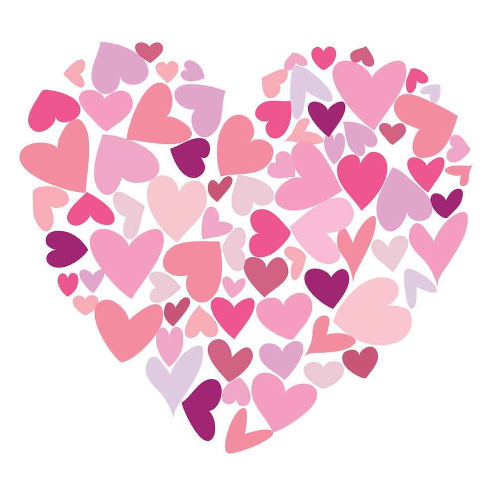 Heart, a symbol of love and Valentine s Day. A big heart made of small multicolored hearts. Vector illustration