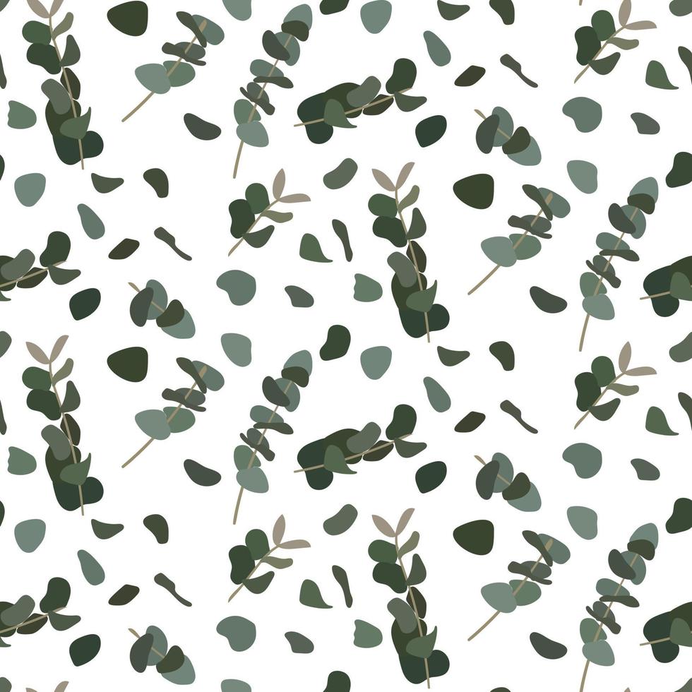 A pattern of eucalyptus twigs on a white background. Delicate background for printing on paper and textiles. Print for packaging, postcards for Mother's Day, Valentine's Day, birthday, banners vector