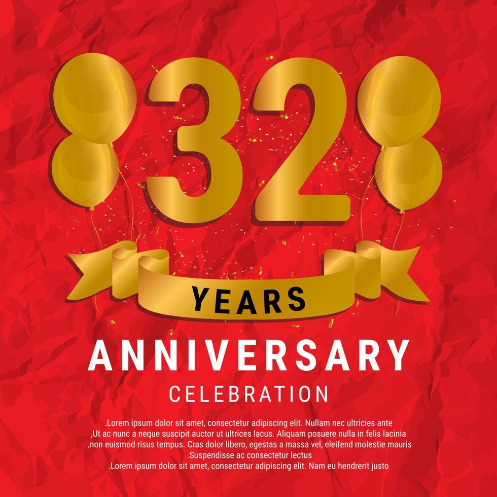Celebración de aniversario de 32 años. fondo de tarjeta de feliz cumpleaños de lujo con elementos globos y cinta con efectos de brillo. rojo abstracto con confeti y cinta dorada. ilustración vectorial eps10 vector