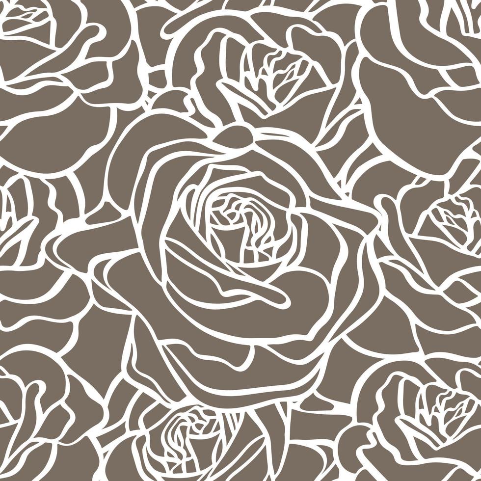 Seamless background with roses in line. vector