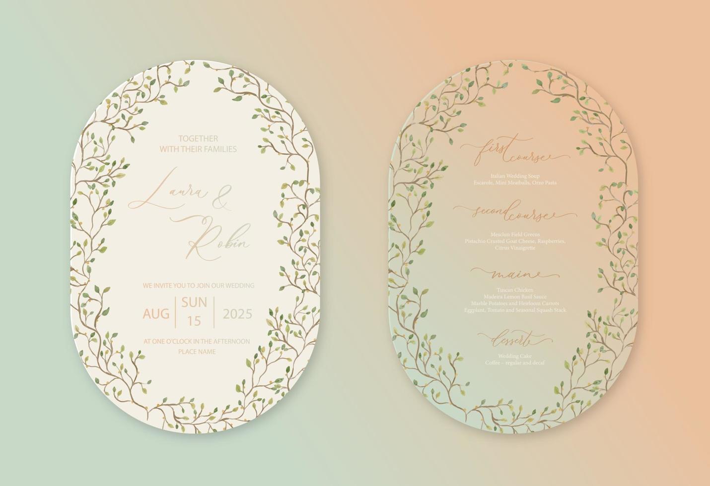 fondo de tarjeta de invitación de boda de arco de lujo con hojas botánicas de acuarela verde. diseño vectorial de fondo de arte floral abstracto para boda y plantilla de portada vip. vector