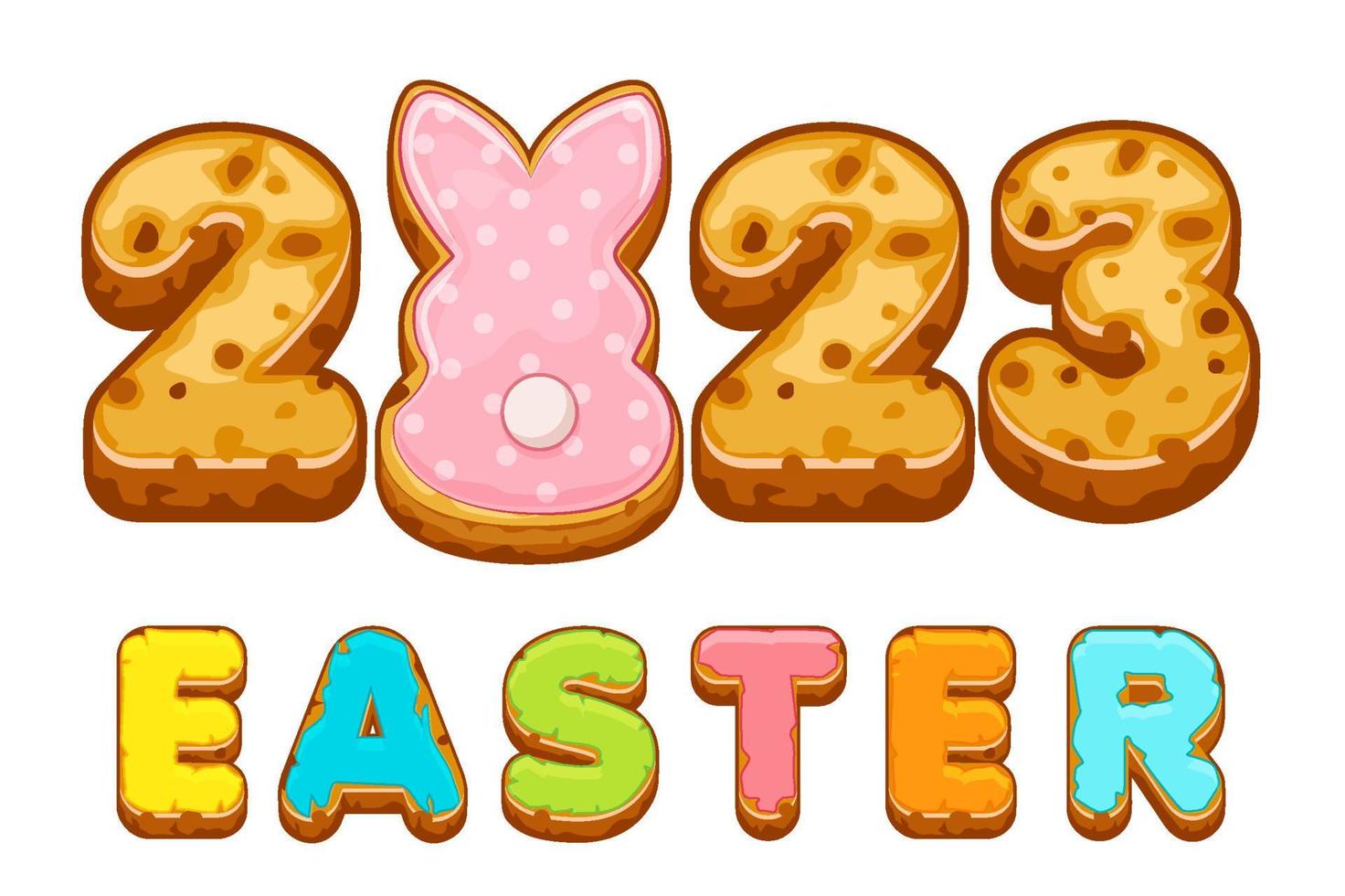 Vector card with inscription from Easter cookies. Postcard with sweets and rabbit.