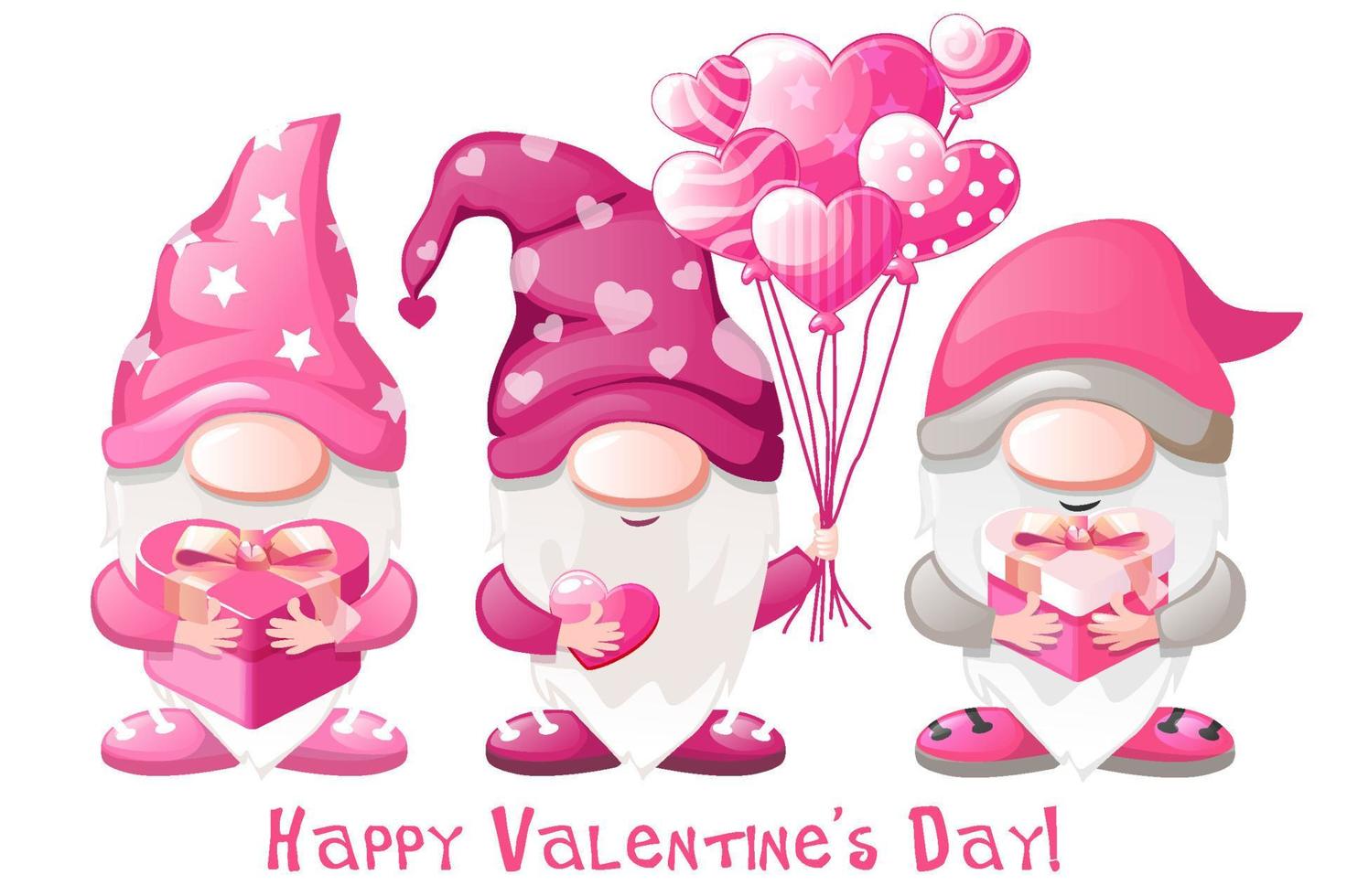 Cute Valentines gnomes with gifts. Happy Valentines Day vector