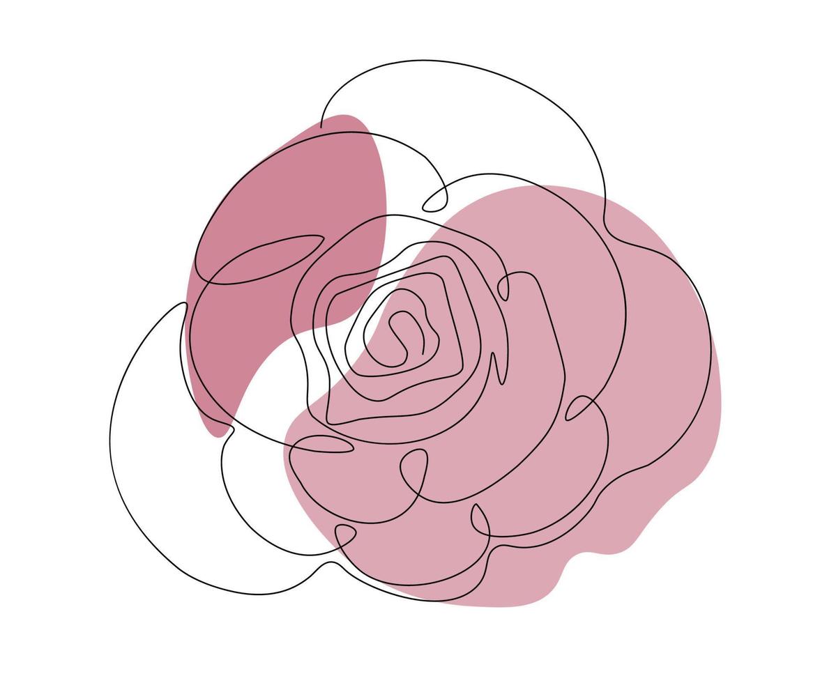 una rosa floreciente, dibujada a mano, línea mono continua, arte de una línea vector