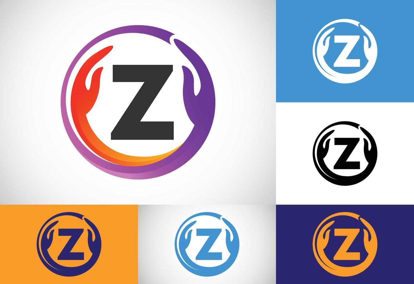 Initial Z monogram letter with safe hands. Professional charity teamwork and foundation logo design vector