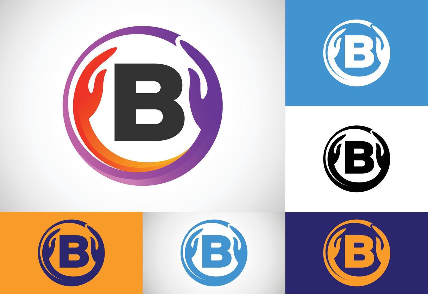 letra inicial del monograma b con manos seguras. trabajo en equipo de caridad profesional y diseño de logotipo de fundación vector