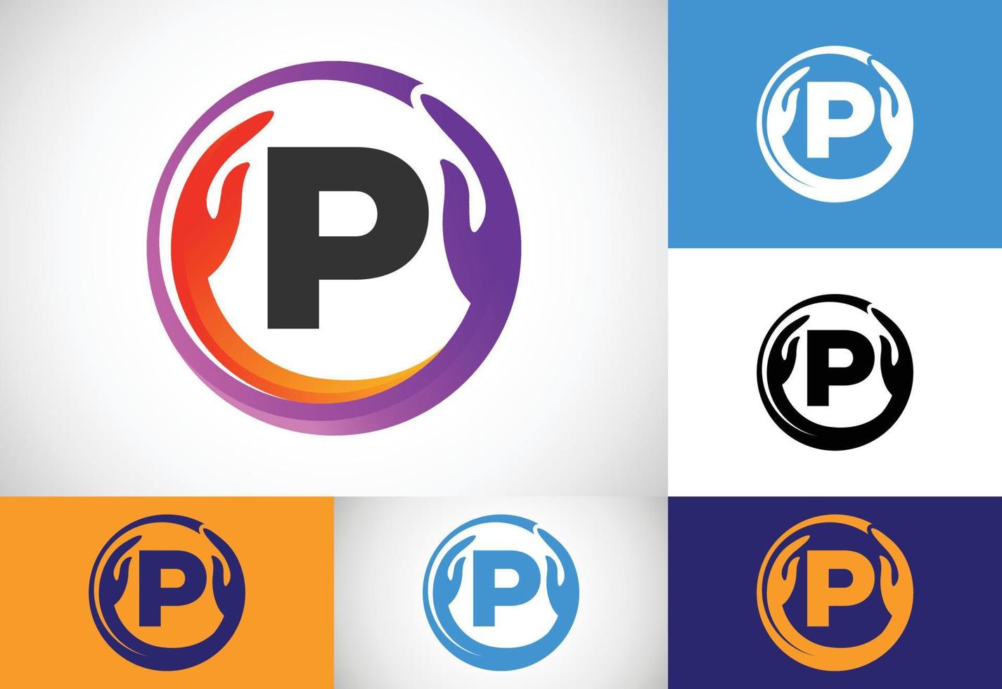 Initial P monogram letter with safe hands. Professional charity teamwork and foundation logo design vector