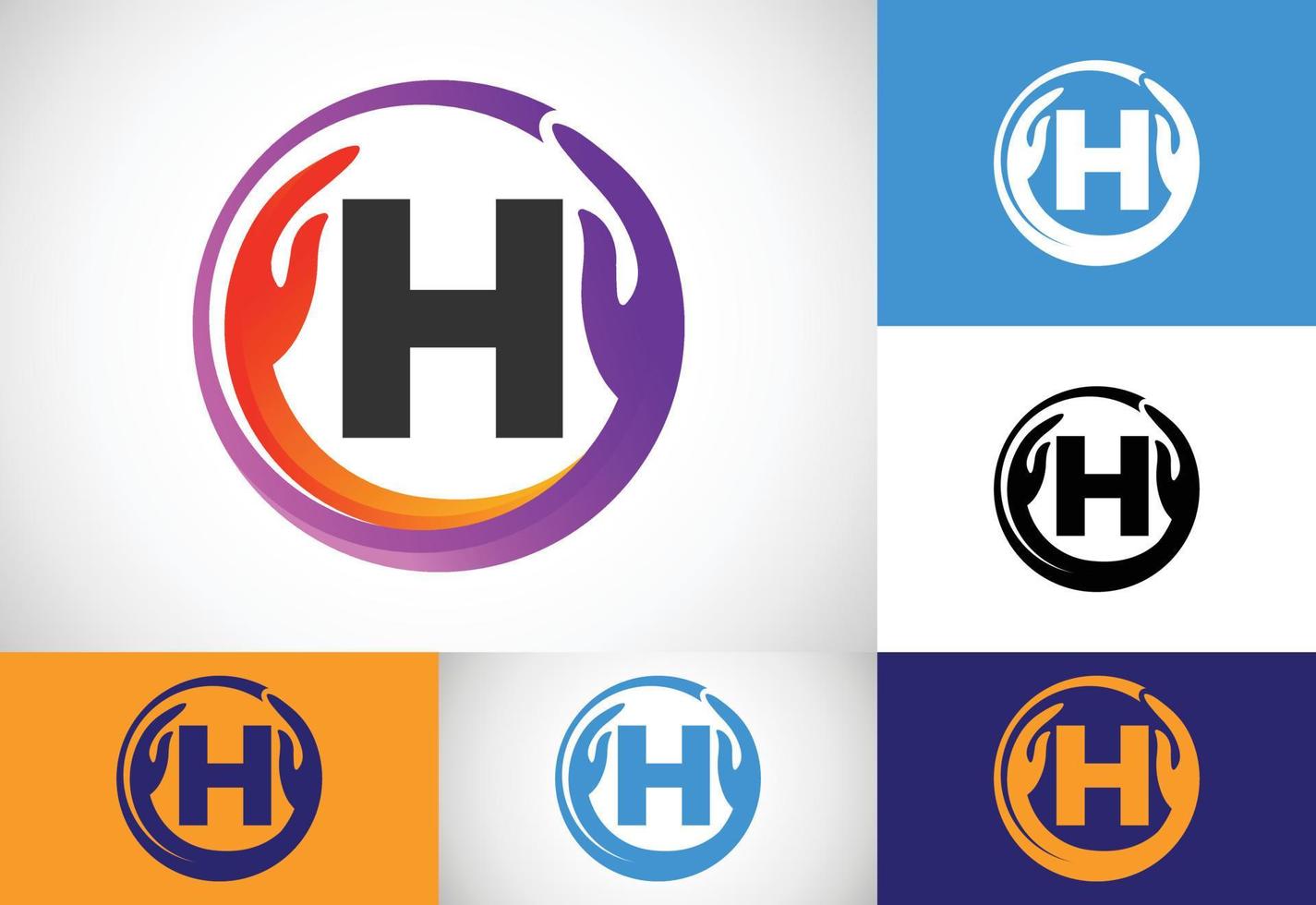 Initial H monogram letter with safe hands. Professional charity teamwork and foundation logo design vector