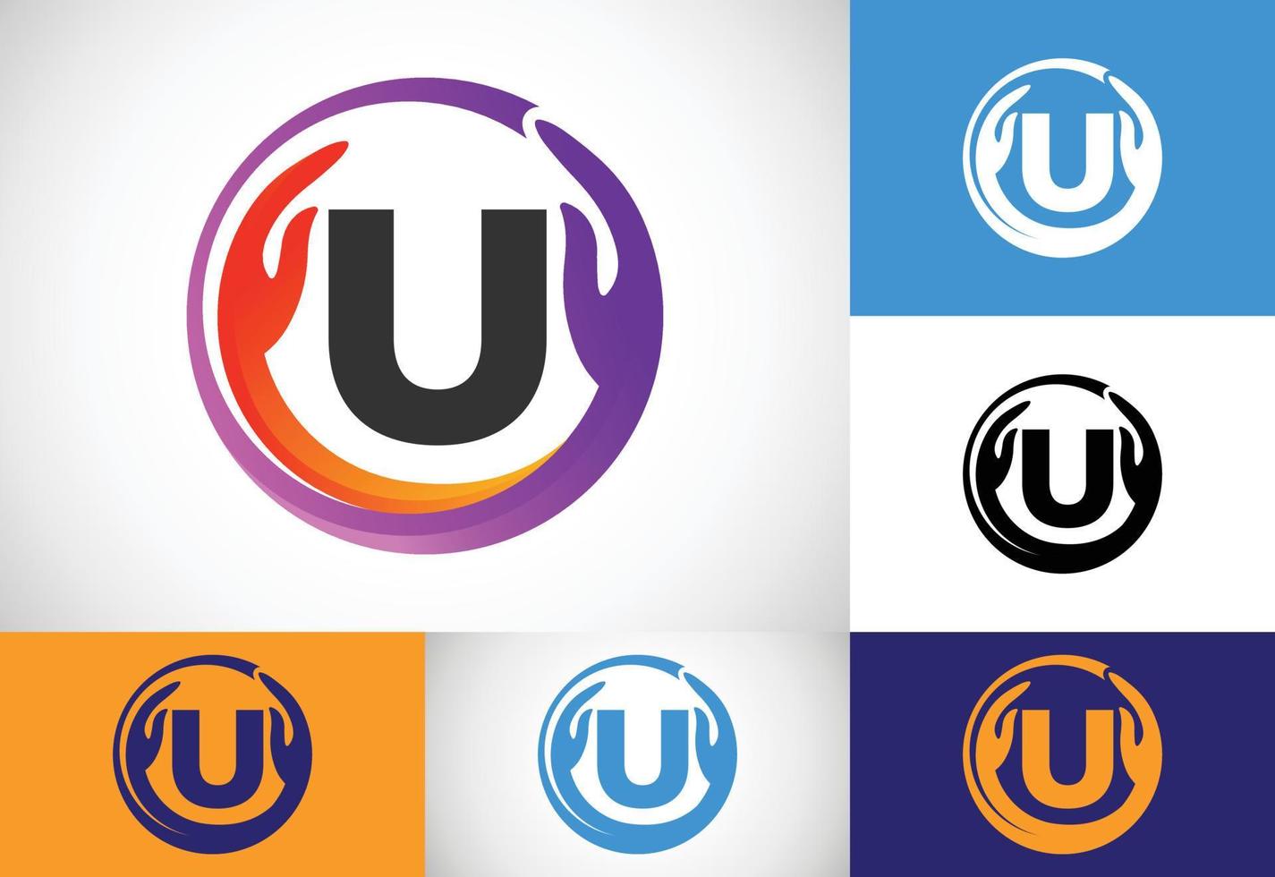 Initial U monogram letter with safe hands. Professional charity teamwork and foundation logo design vector