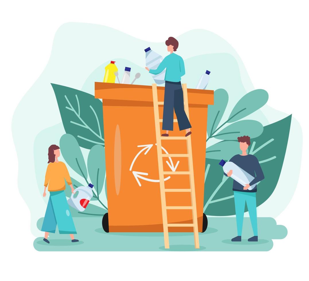 Set of people sorting the garbage. Zero waste concept vector