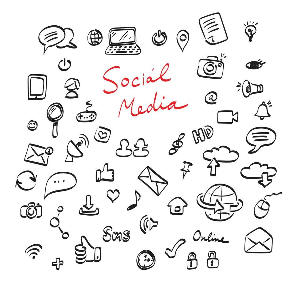 line art social media set illustration vector hand drawn isolated on white background