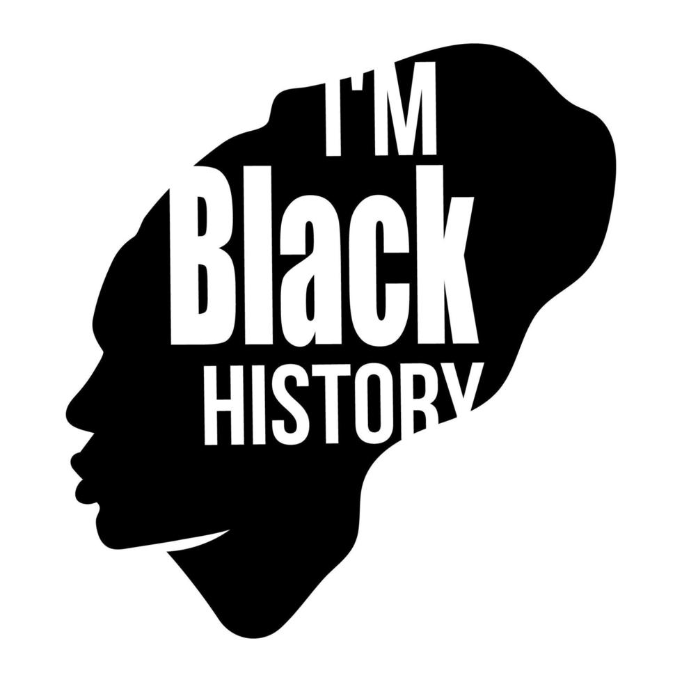 Concept human line illustration of face with text I Am Black History for Black History Month vector