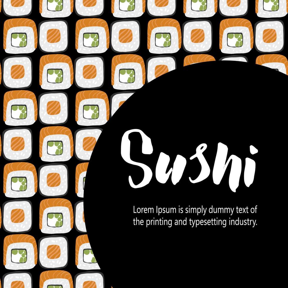 ilustración de fondo de sushi con marco de fondo negro vector