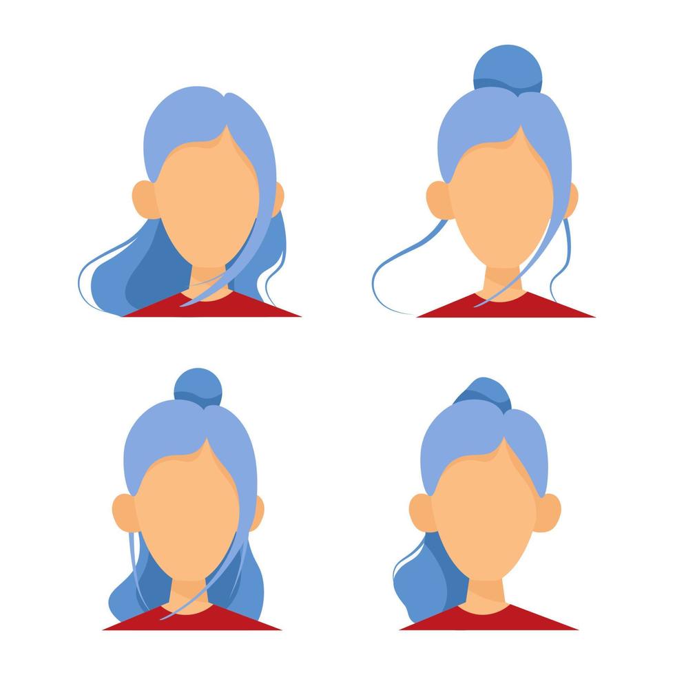 Set of avatars of a woman with blue hair without a face vector