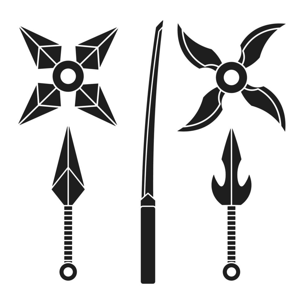 set of silhouette japan ninja weapon illustration vector