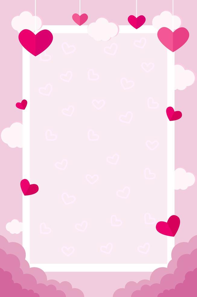 Love frame background. Pink background with hearts. Vector illustration.