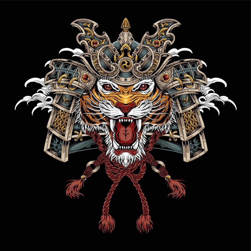 Tiger with samurai armor vector