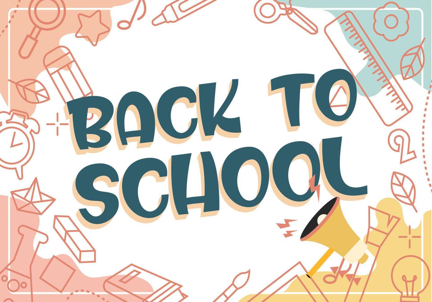 Back to School vector illustration. pencil, wooden ruler and pen. Art in cartoon style.