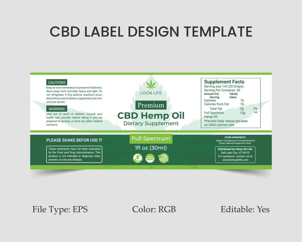 CBD Label Design Template, Hemp Oil Label Design and Product Packaging Design vector